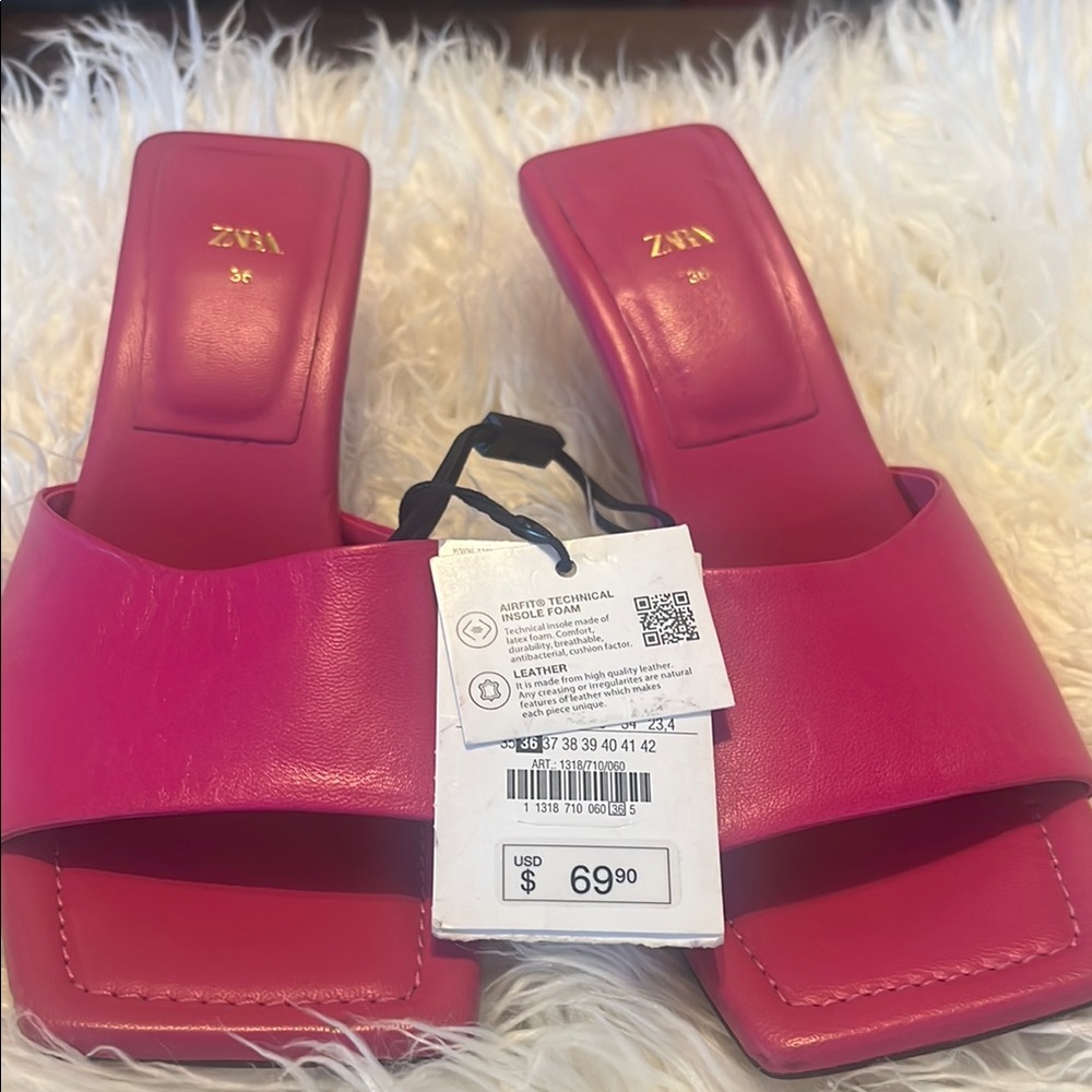 Zara Women's Vibrant Pink Leather Mules